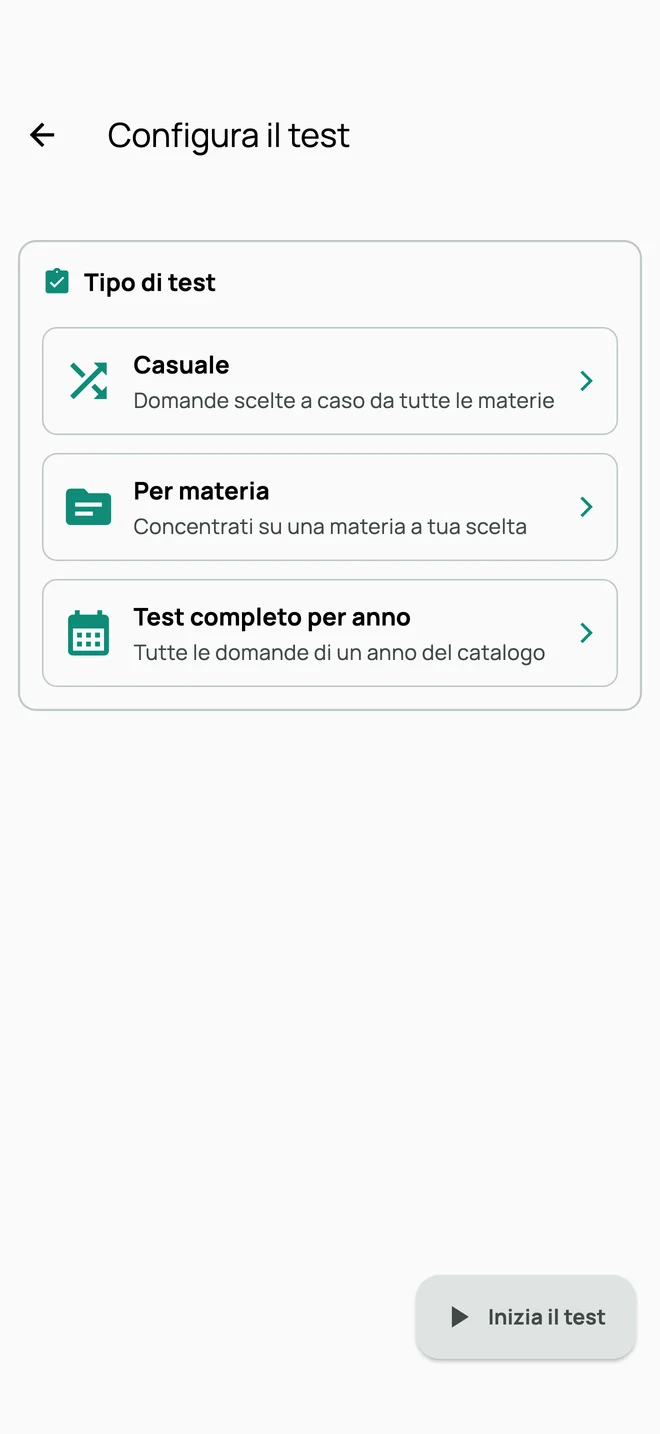 Configura il test